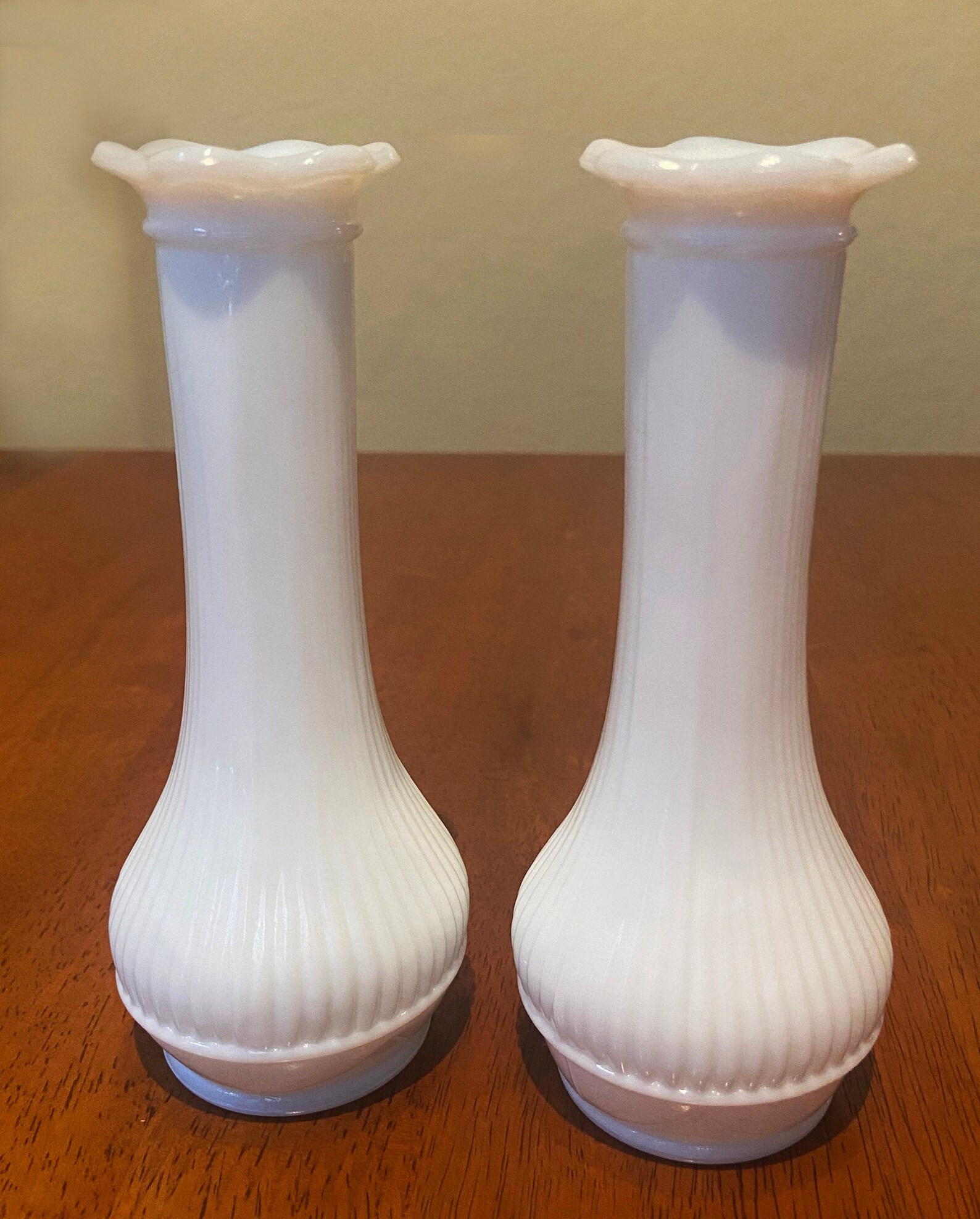 Pair of Vintage Randall Milk Glass Lined Fluted Bud Vases Etsy