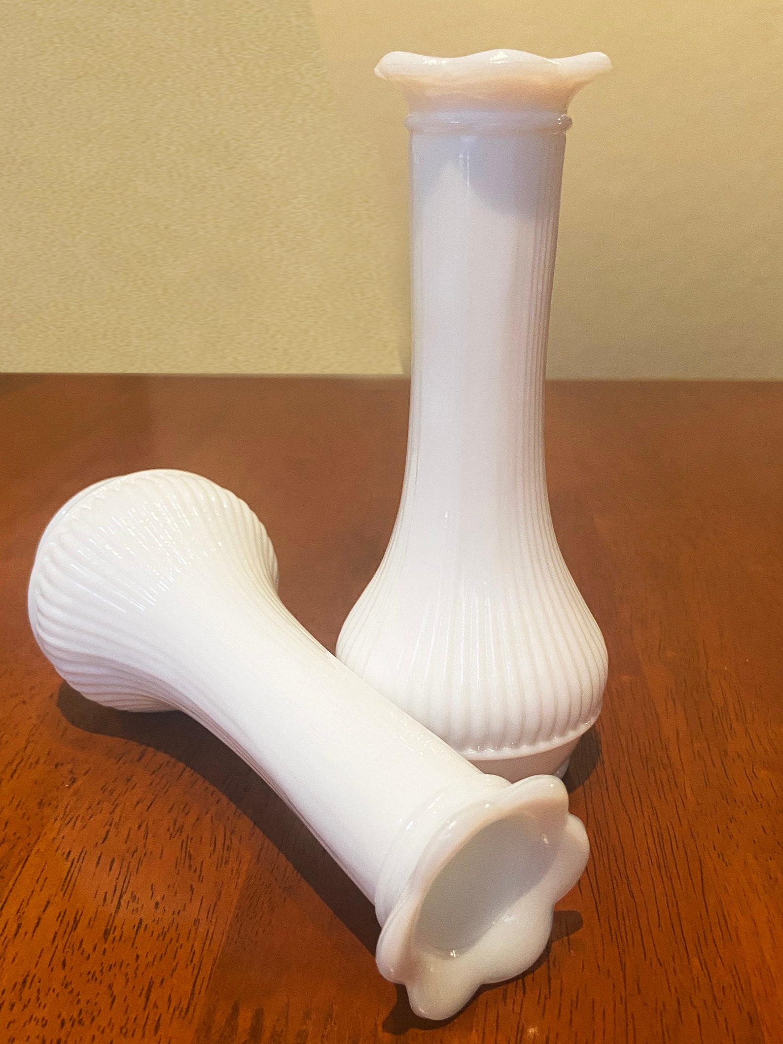 Pair of Vintage Randall Milk Glass Lined Fluted Bud Vases Etsy