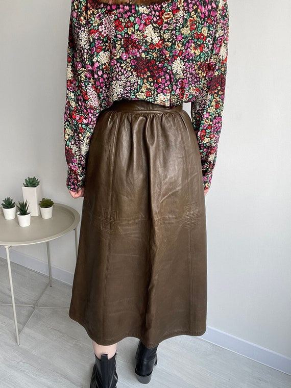80’s Flared Skirt ESCADA Leather Long Size 36 US6… - image 6