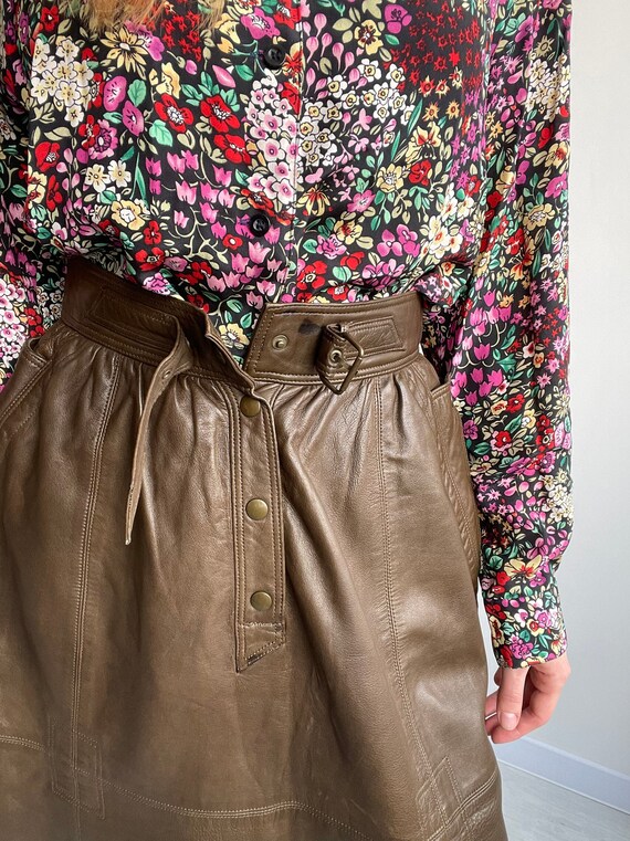80’s Flared Skirt ESCADA Leather Long Size 36 US6… - image 9