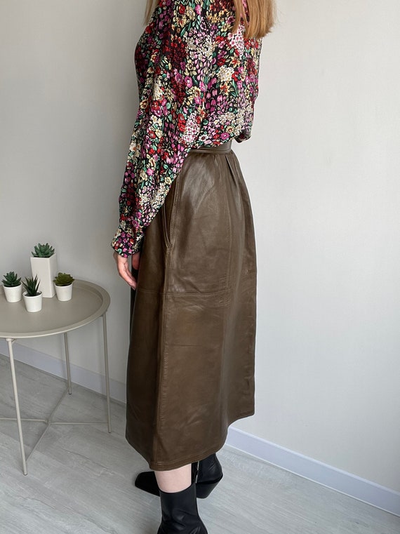 80’s Flared Skirt ESCADA Leather Long Size 36 US6… - image 5