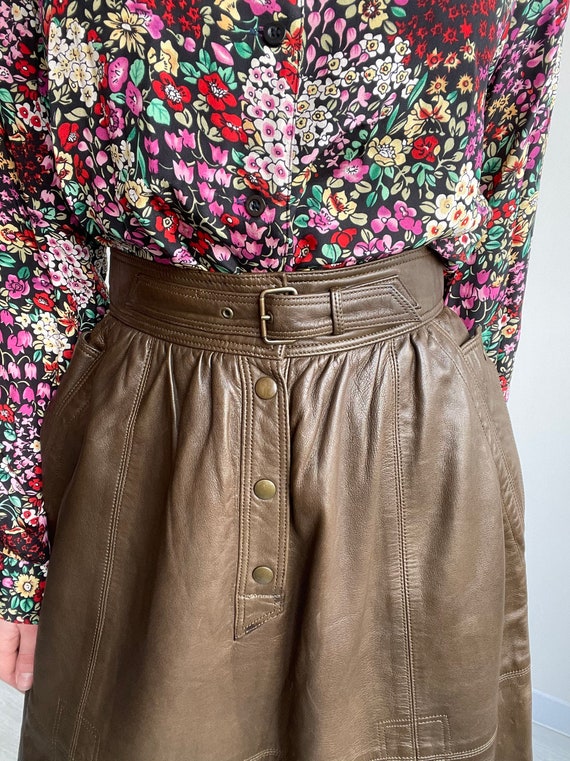 80’s Flared Skirt ESCADA Leather Long Size 36 US6… - image 8