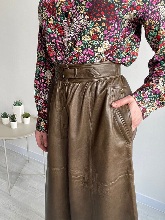 80’s Flared Skirt ESCADA Leather Long Size 36 US6… - image 7