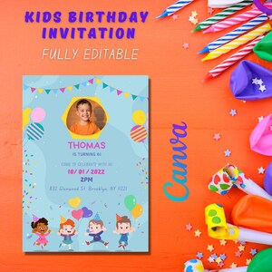 KID verjaardagsuitnodiging | Uitnodiging voor feest Grils & Boys | Bewerkbare verjaardagsuitnodiging | Afdrukbare KID-partij | Bewerk met een Canva Free-account
