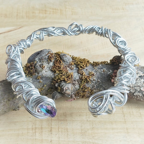 Aluminiumdraht-Halsreif , Halsreif silber , barockes Perlencollier,Medusa,offene Halskette, Ring groß silber,Halsreif silber,Wire-wrapping