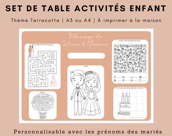 Set de table activités enfant pour mariage - Thème terracotta
