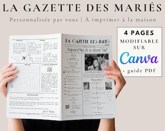 Modèle Gazette des mariés à faire soi-même - DIY 4 pages modifiables - Faire part mariage - Journal mariage