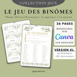 Olive/Provençal Wedding Pairs Game – Wedding Guest Entertainment – Printable Icebreaker Game – Instant PDF – XL 180 people
