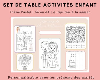 Set de table activités enfant pour mariage - Thème pastel