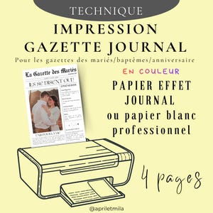 Impression gazette des mariés personnalisée sur papier effet journal – Gazette mariage Livret A4 (A3 plié) baptême, anniversaire COULEUR