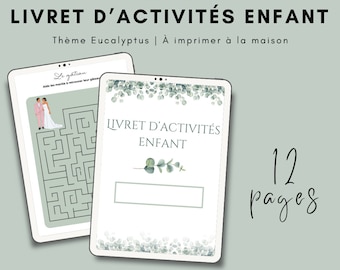 Livret d'activités enfant pour mariage - Thème eucalyptus