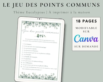 Le jeu des points communs thème eucalyptus - Jeu mariage modifiable