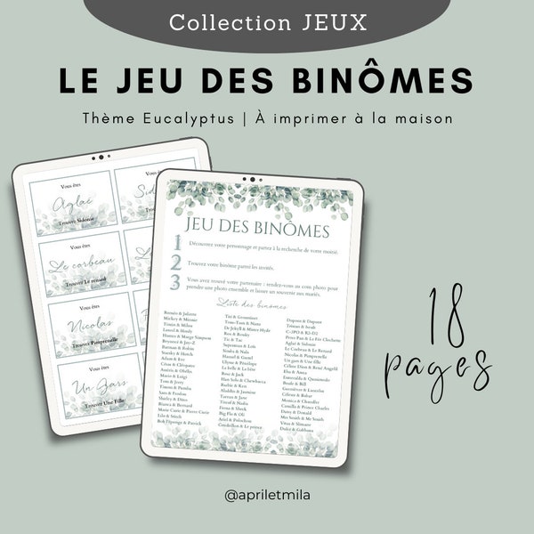 Le jeu des binômes thème eucalyptus