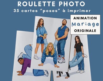 Jeu Photo Roulette Mariage – Cartes Poses Photobooth à Imprimer – Animation Invités Mariage, Anniversaire, Baptême – Fichier Numérique