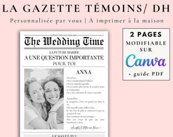Gazette template request witness - Original bridesmaid request - 2 editable pages - Gazette wedding announcement - Wedding newspaper