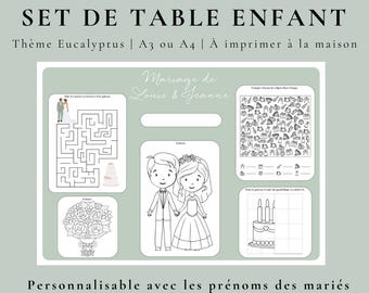 Kinderactiviteitentafel voor bruiloft - Eucalyptus-thema