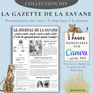 DIY Baptism Gazette Template - DIY 2 editable pages - Baptism announcement - Baptism journal - safari/savannah version