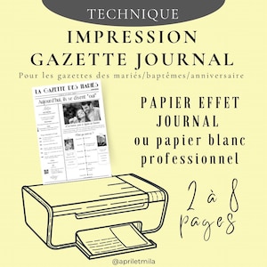 Impression gazette des mariés personnalisée sur papier effet journal – Gazette mariage A4 ou Livret A4 (A3 plié) baptême, anniversaire N/B