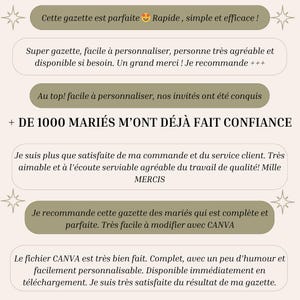 May include: A screenshot of a computer screen showing a testimonial for a wedding announcement template. The text reads "+ DE 1000 MARI&Eacute;S M'ONT D&Eacute;J&Agrave; FAIT CONFIANCE" and includes several positive reviews from customers.