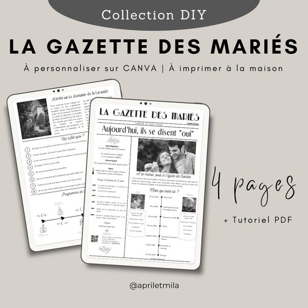 DIY 4 pages VERSION MODIFIABLE La gazette des mariés à faire soi-même