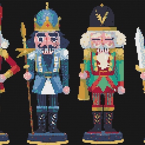 Nutcracker Cross Stitch Patterns, 4 Nutcrackers Christmas Printable PDF Patterns, Instant Download, 2 Kinds of Charts, DMC Floss