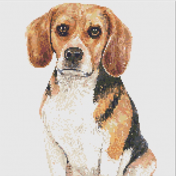 Beagle Dog Cross Stitch Pattern, Printable Dog PDF Pattern, Watercolor Animal Cross Stitch, 2 Kinds of Charts, DMC Floss Estimator