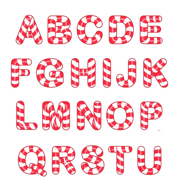 Christmas Candy Cane Cross Stitch Alphabet PDF Pattern, Printable Pattern, Color Chart With Symbols & Black and White Symbols, DMC Guide