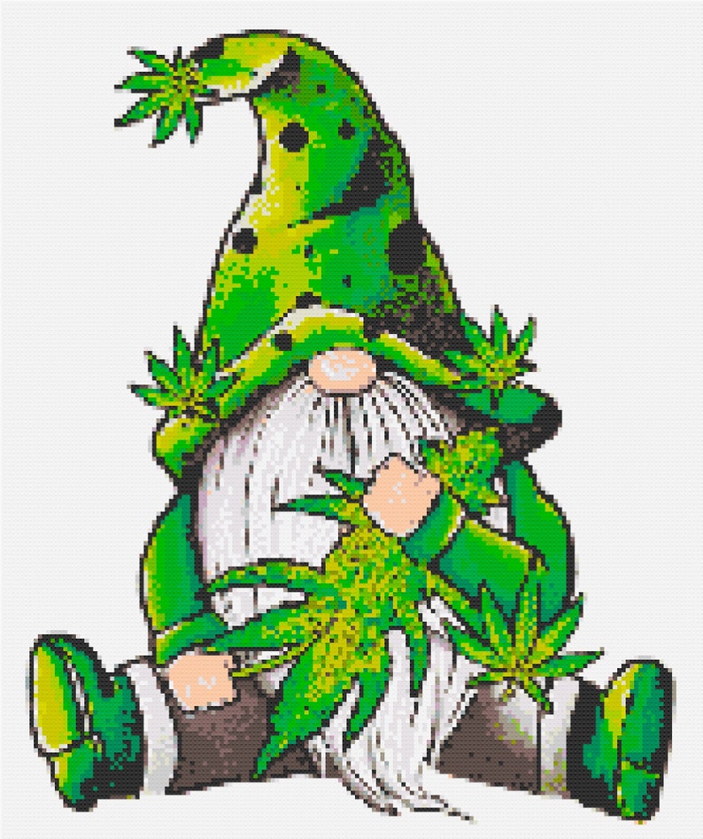 Weed Gnome Cross Stitch Pattern, Printable Pot Marijuana Gnome PDF