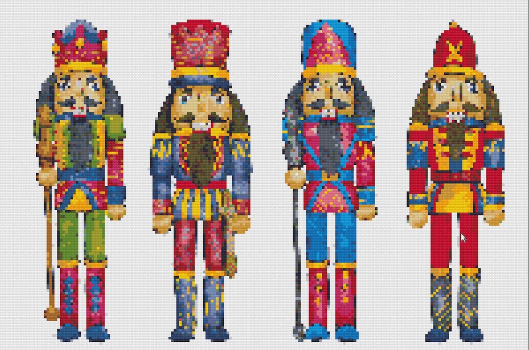 Nutcracker Cross Stitch Patterns, 4 Nutcrackers Christmas Printable PDF Patterns, Instant