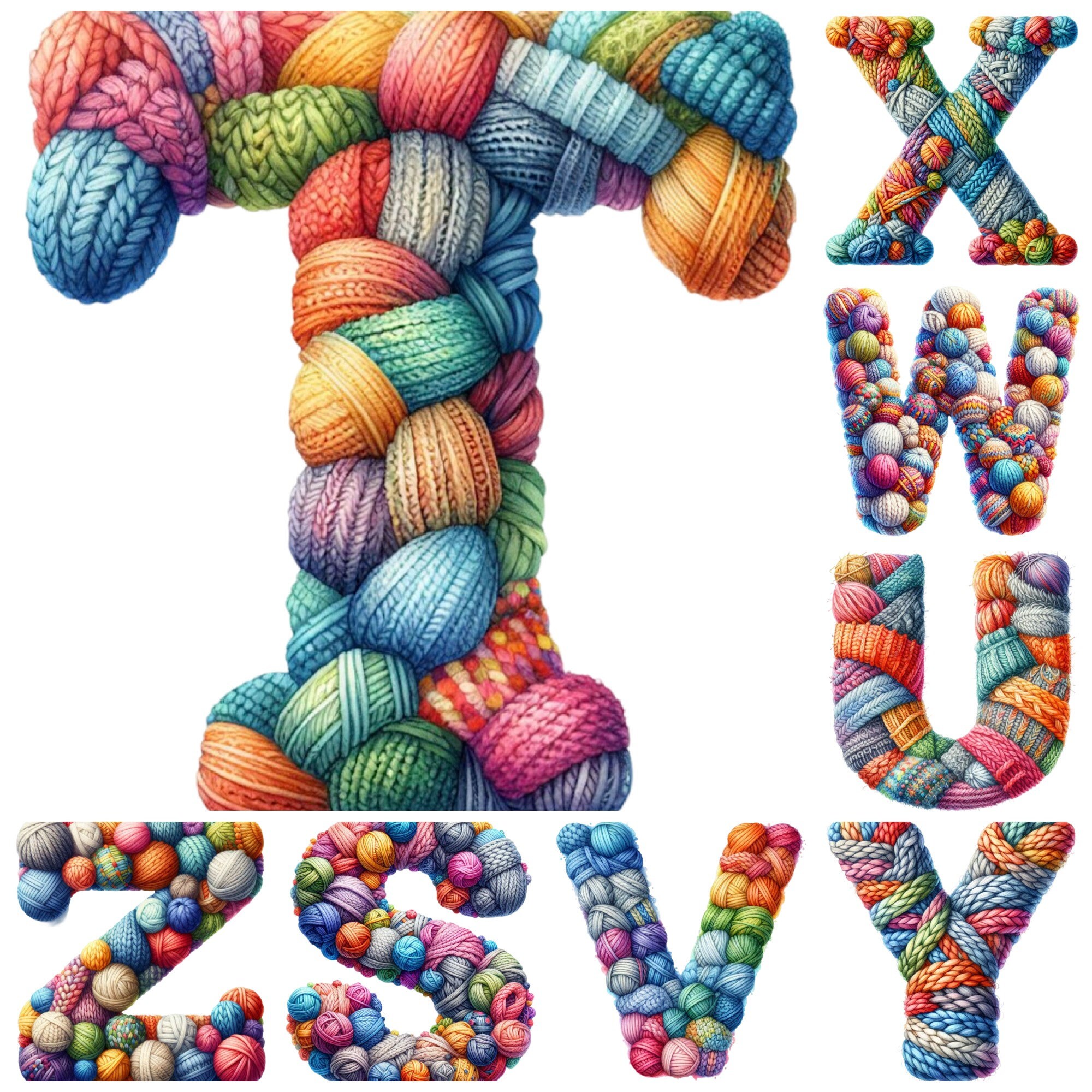 Knitted Alphabet Cross Stitch Alphabet, 26 Multicolored PDF Patterns