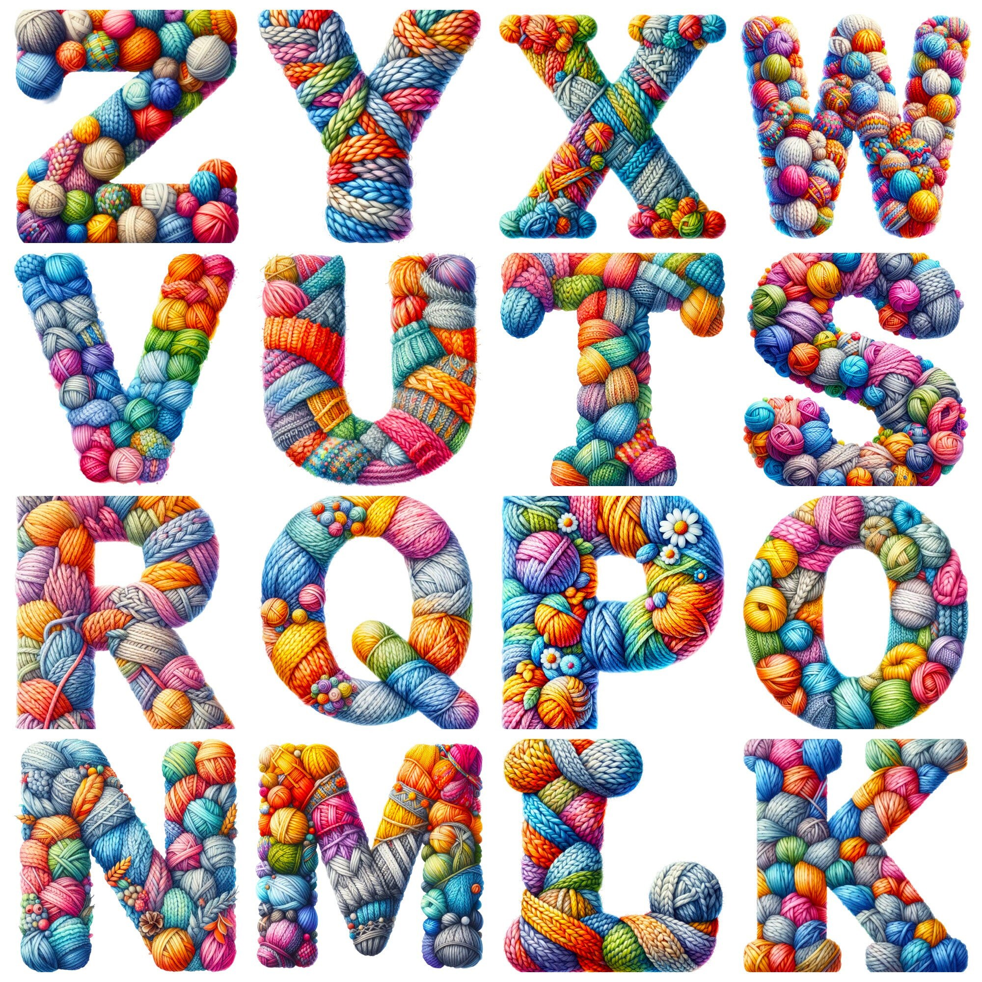 Knitted Alphabet Cross Stitch Alphabet, 26 Multicolored PDF Patterns