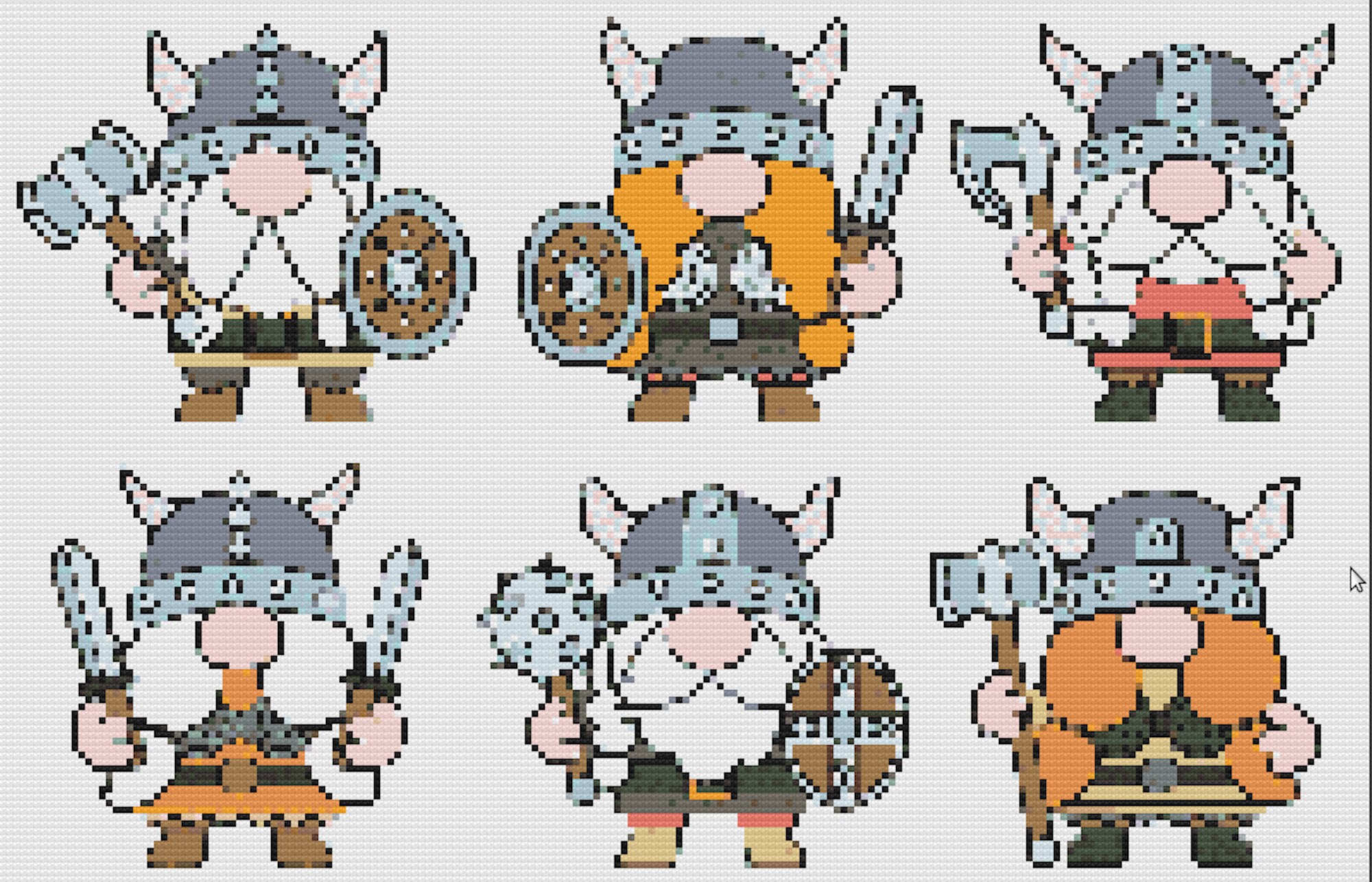 6 Gnome Viking Minis Cross Stitch Patterns, Printable Gnome PDF Pattern