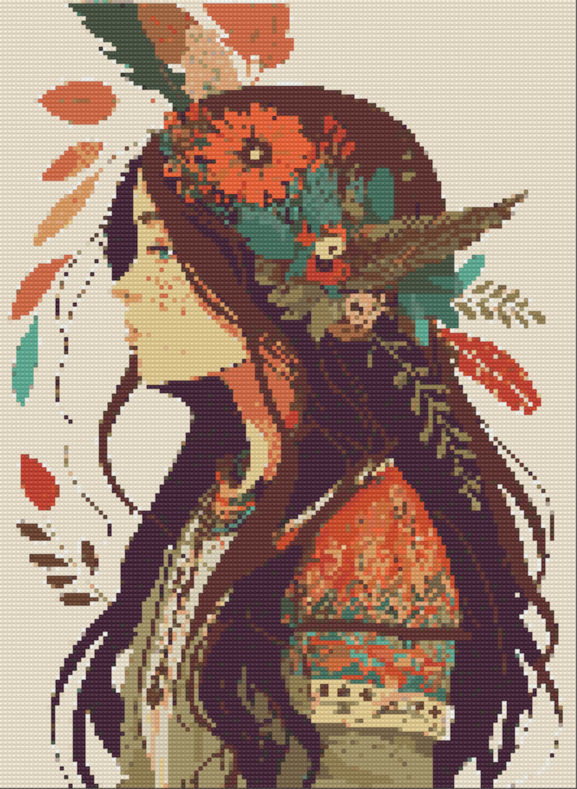 9 Native American Indian Girl Cross Stitch Patterns, Printable PDF