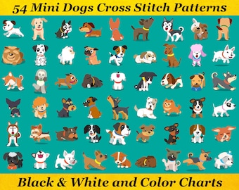 54 Mini Dogs Cross Stitch Patterns, Printable PDF Patterns, 2 Kinds of Charts, Instant Download, DMC Floss