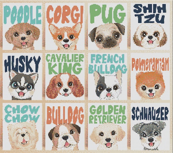12 Dogs Cross Stitch Patterns Printable Animals PDF Patterns Etsy