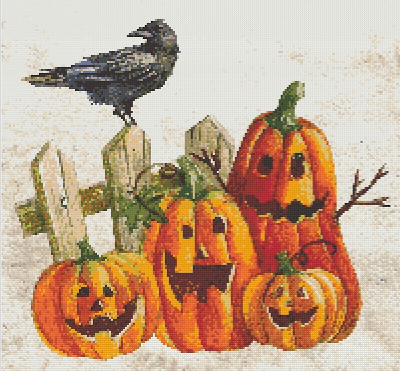 Halloween Cross Stitch Pattern, Printable 10 Grinning Pumpkins PDF