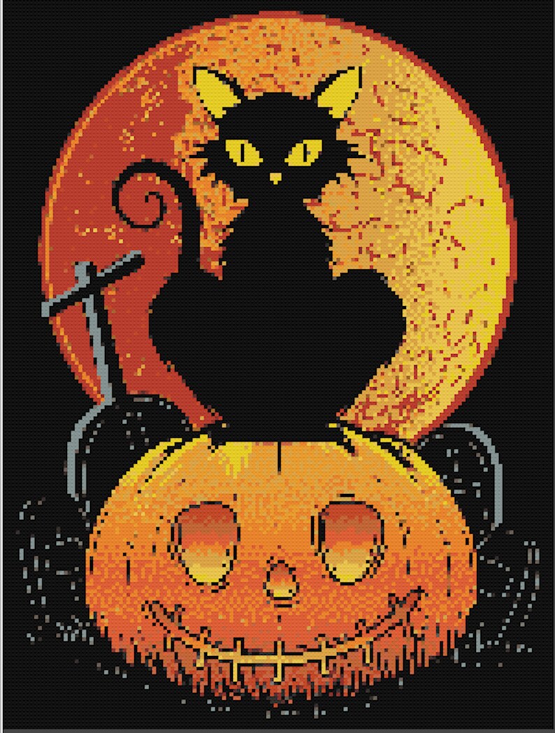 Halloween Cross Stitch Pattern, Printable 10 Grinning Pumpkins PDF