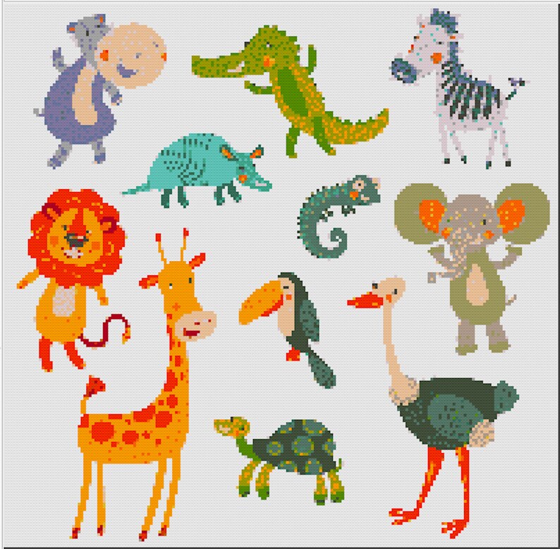 11 Mini Animals Cross Stitch Patterns, Printable PDF Patterns, 2 Kinds