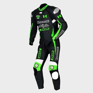 Kawasaki Motogp men Motorbike racing suit - Top grain Cowhide mild leather suits - Motorcycle Racing Suits, With all customization