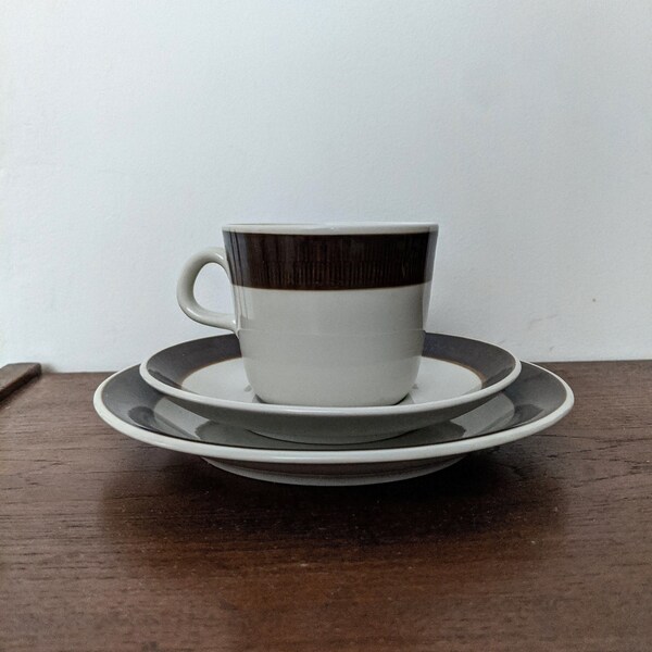 Brown Rörstrand Koka - Set of cup, saucer and plate, Designed by Hertha Bengtsson