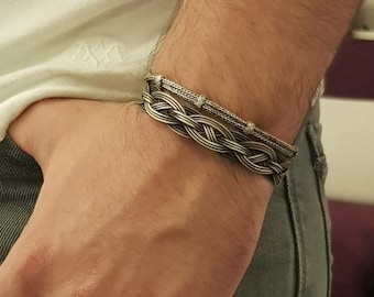 Handmade 999K Silver Mens Bracelet: Braided Chain, Kazaziye Art