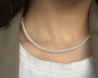999K Silver Unisex Necklace, Handmade Twisted Rope Necklace, Mens Chain Necklace, Valentines Day Gift