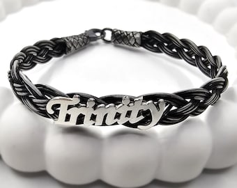 Men's Personalized Silver Braid Bracelet: Handmade Name Jewelry