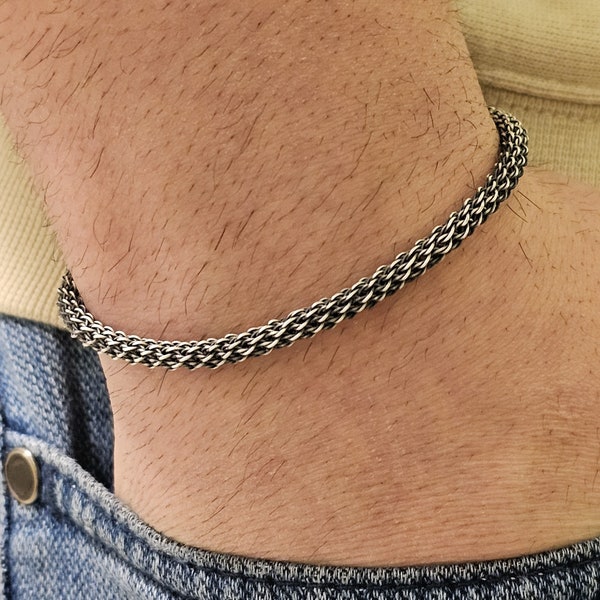 Handcrafted Silver Unisex Bracelet, Artisan Jewelry with Lobster Claw, Handknitted Men’s Chain, Personalized and Classy Rope Chain Bracelet