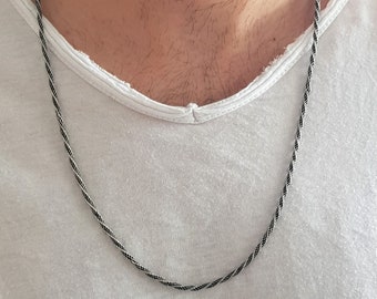Mens Silver Chain Necklace,  Waterproof Mens Necklace, Handmade Jewelry, Valentines Day Gift