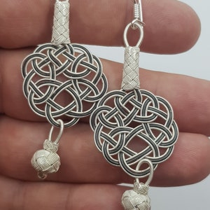 Handmade Silver Earrings, Unique Gift for Her, Handknitted Love Knot Silver Earrings, Anniversary Gift