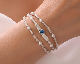 Handmade 999K Silver Evil Eye Bracelet: Kazaziye Braided Jewelry