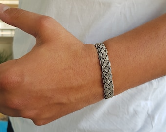Handmade 999K Silver Mens Bracelet, Braided Chain, Personalized Gift