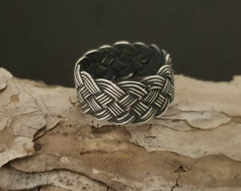 999K Silver Mens Ring, Handknitted Ring, Band Ring, Men Celtic Ring, Handmade Vikings Ring, Elegant Fathers Day Gift