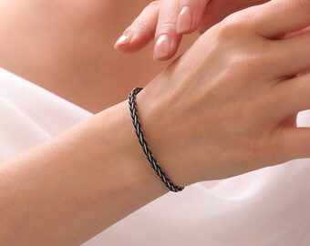 Handmade Sterling Silver Chain Bracelet, Unisex Braided Design